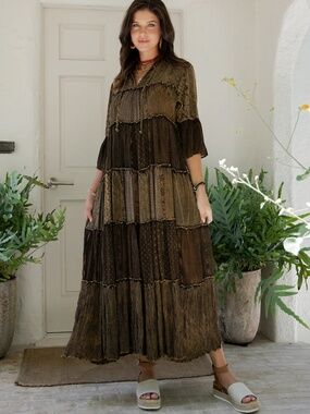 "The Zen" Tiered Olive Green Boho Maxi Dress